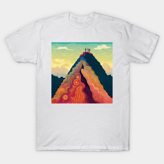 Highest Peak - Colorful Mountain Climbing Art T-Shirt by Davey's Designs